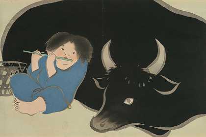 牛群（Bokudo）`Oxherd (Bokudo) (1909~1910) by Kamisaka Sekka