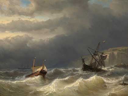 多佛海峡的风暴`Storm in the Strait of Dover (1819 ~ 1866) by Louis Meijer
