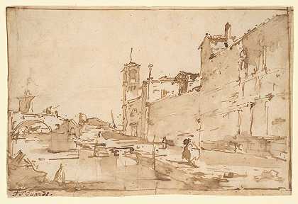 威尼斯随想曲通往一座桥的里约热内卢`A Venetian Capriccio; A Rio Leading to a Bridge (ca. 1780–85) by Francesco Guardi