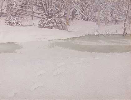 新降雪`Neugefallener Schnee (1909) by Gustav Fjæstad