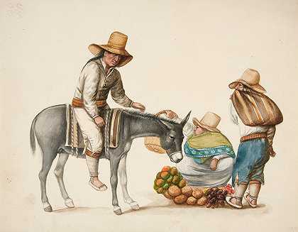 卖蔬菜的印度女人`Indian Woman Selling Vegetables (ca. 1850) by Francisco Fierro