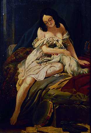 表格草图埃斯梅拉达和她的山羊`Esquisse pour le tableau La Esmeralda et sa chèvre (1839) by Baron Charles de Steuben
