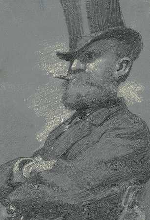 戴礼帽抽雪茄的男人`Man in Top Hat, Smoking a Cigar (late 19th century) by Robert William Vonnoh