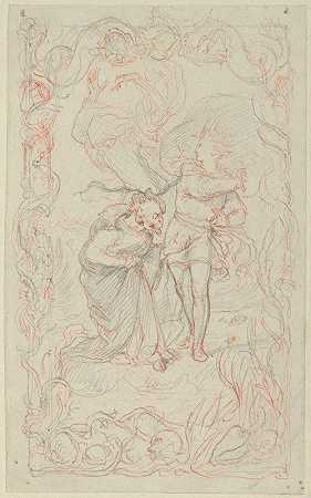暴风雨的图解卡列班、费迪南德和阿里尔`Illustration to the Tempest; Caliban, Ferdinand and Ariel (1836) by Henry Courtney Selous
