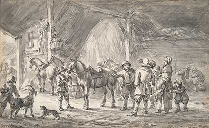 马厩里的农民和马`Peasants and Horses in a Stable by Barent Gael