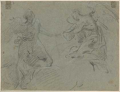两个天使`Two Angels (17th century) by Eustache Le Sueur