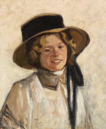 戴帽子的女孩`Mädchen mit Hut (Ca. 1900~1910) by Julius Seyler
