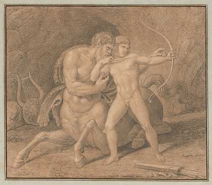 凯龙教阿喀琉斯用弓射击`Chiron Teaching Achilles to Shoot with the Bow (after 1810) by Bertel Thorvaldsen