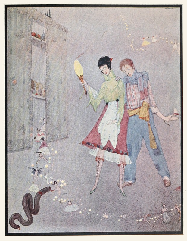 一个长长的黑色布丁蜿蜒向她走来`A long black pudding came winding and wriggling towards her (1922) by Harry Clarke
