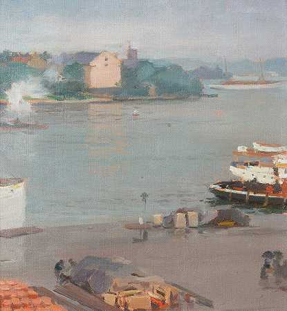 在码头上`On the Quay by William Blair Bruce