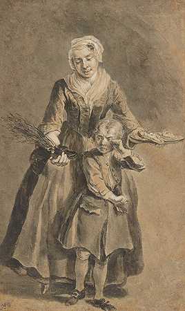 一个女人向一个哭泣的男孩展示他的开关鞋`A Woman Showing A Weeping Boy His Shoe of Switches (mid~18th century) by Cornelis Troost