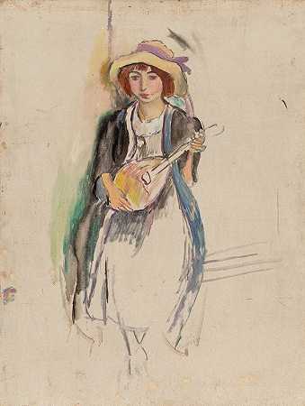 曼陀林女孩`Fille à la mandoline (1912) by Jules Pascin