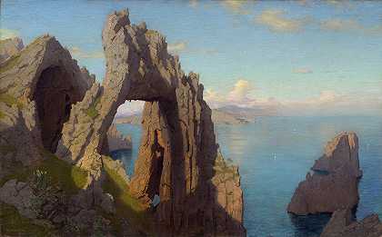 卡普里自然拱门`Natural Arch at Capri (1871) by William Stanley Haseltine