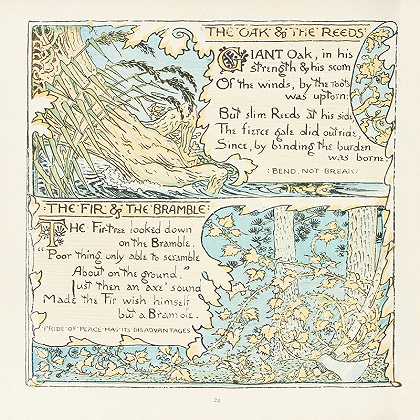 橡树、芦苇、冷杉和荆棘`The Oak and the Reeds, The Fir and the Bramble (1908) by Walter Crane