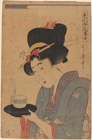 在咖啡馆喝茶的女人`Woman Serving Tea at a Cafe (late 18th century – ca. 1806) by Kitagawa Utamaro
