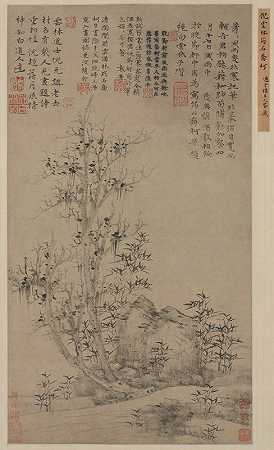 竹子、岩石和大树`Bamboo, Rock, and Tall Tree (c. 1300s) by Ni Zan
