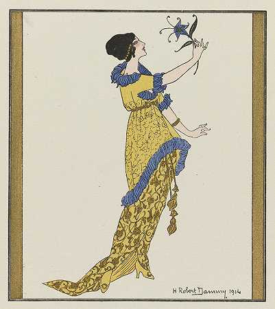美丽的花朵Doucet晚礼服`La fleur merveilleuse ; Robe du soir de Doucet (1914) by H. Robert Dammy