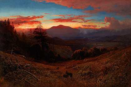 暗黑破坏神山上的日落（马林日落）`Sunset on Mount Diablo (Marin Sunset) (1877) by William Keith