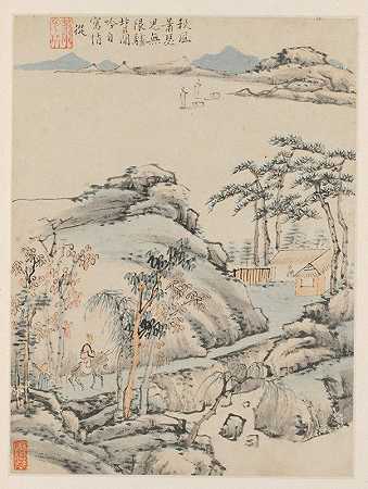 季节景观专辑，叶F（前叶5）`Album of Seasonal Landscapes, Leaf F (previous leaf 5) (1668) by Xiao Yuncong