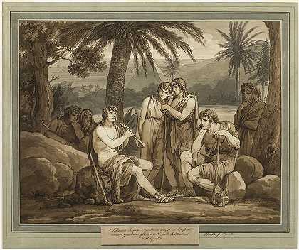 《泰勒马库历险记》第二册，泰勒马库为埃及的牧羊人演奏和歌唱`Telemachus Plays and Sings to the Shepherds in Egypt, from The Adventures of Telemachus, Book 2 (1808) by Bartolomeo Pinelli