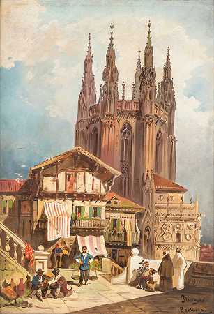 在布尔戈斯大教堂前`In front of Burgos cathedral by Friedrich Perlberg