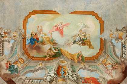 阿波罗与缪斯女神——普兰丰达计划`Apollo with the Muses – Project for a Plafond (1726~1732) by Daniel Gran