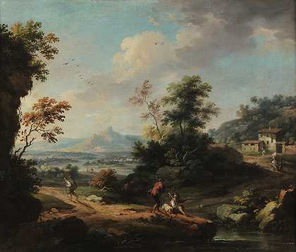 风景与人物`Landscape with figures (1750~1800) by Vittorio Amedeo Cignaroli  