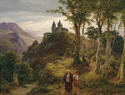 浪漫的修道院景观`Romantische Landschaft mit Klosteranlage by Karl Friedrich Lessing