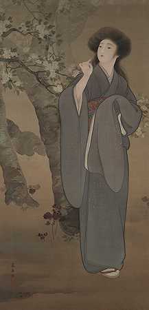樱桃树下的女人`Woman under a Cherry Tree (ca. 1907–15) by Kawasaki Rankō