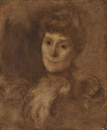 女人的肖像`Portrait of a Woman (circa 1897) by Eugène Carriere