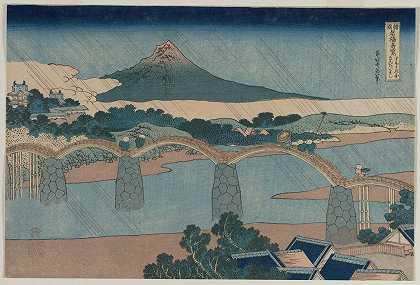 朔省锦桥（摘自《各省名桥奇观》系列）`The Brocade Bridge in Suo Province (from the series Curious Views of Famous Bridges in the Provinces) (early 1830s) by Katsushika Hokusai
