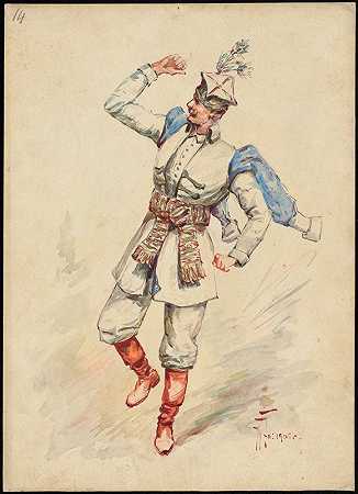 未经确认的意大利歌剧服装设计牌14`Unidentified Italian opera costume design plate 14 (1905) by W. Fasienski