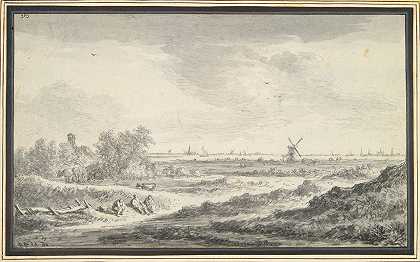 前景为沙丘的河流景观`View of a river with dunes in foreground (1644) by Jan van Goyen