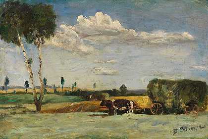 带干草车的小景观`Kleine Landschaft mit Heuwagen (1920) by Bruno Gimpel