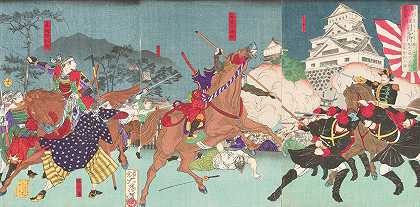 熊本城堡前的战斗`Battle before Kumamoto Castle (1877) by Tsukioka Yoshitoshi