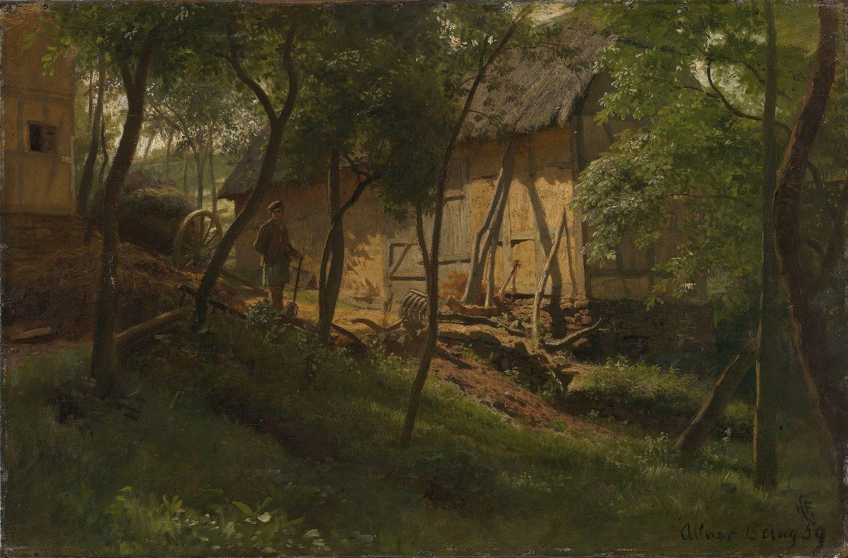 德国农场`German Farm (1859) by Hans Gude