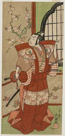 小野菊果一世在一村剧院饰演小泉三郎`Onoe Kikugogo I as Izumi no Saburo in Ichimura Theater (1769) by Ippitsusai Bunchō