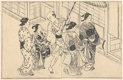 与服务员同行的女人`Woman Walking with Attendants (1740) by Nishikawa Sukenobu