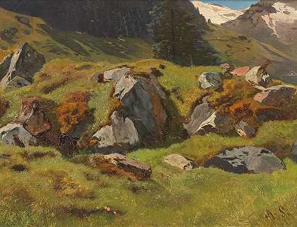 费雷滕岩石研究`Study Of Rocks At Ferleiten by Anton Schrödl