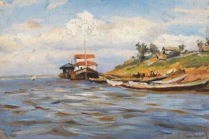 伏尔加河上的晴天`Sunny Day On The Volga by Manuil Khristoforovich Aladzhalov