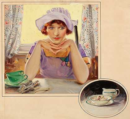 一个早晨的想法，奶油小麦广告`A Morning Thought, Cream of Wheat advertisement (1924) by Edward Vincent Brewer
