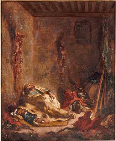 梅克内斯的警卫`Le corps de garde à Meknès (1847) by Eugène Delacroix