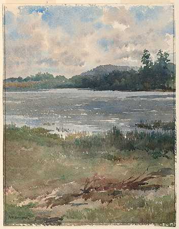 湖滨景观`Lakeside Landscape (ca. 1890) by Arnold William Brunner