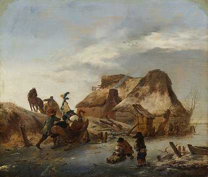 贵族冰上的雪橇`A Noblemans Sleigh on the Ice (from circa 1646 until 1646) by Philips Wouwerman