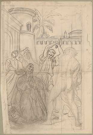 这幅画的构图圣马提亚殉道`Composition sketch to the painting Martyrdom of St Matthias (1866~1867) by Józef Simmler