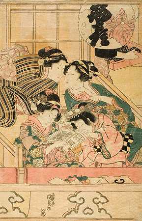 剧院阳台上的年轻女性`Young Women in a Theater Balcony (circa 1820s) by Utagawa Kunisada (Toyokuni III)