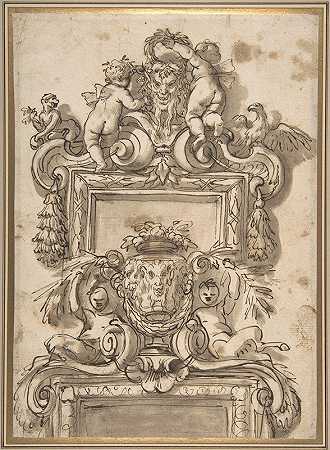 设计一个过火的装饰`Design for an Overdoor Decoratio (ca. 1670–90) by Gregorio de; Ferrari