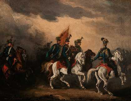 蓝色轻骑兵`Blue Hussars (1836) by Piotr Michałowski
