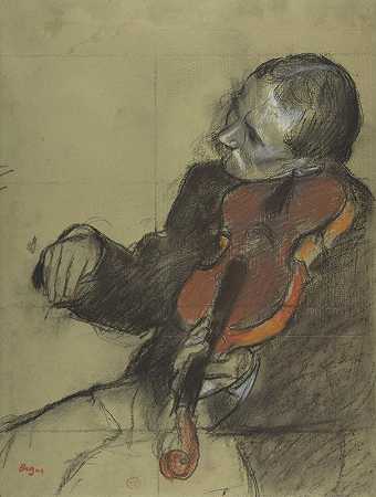 小提琴手，为学习舞蹈课`Violinist, Study for The Dance Lesson (ca. 1878–79) by Edgar Degas