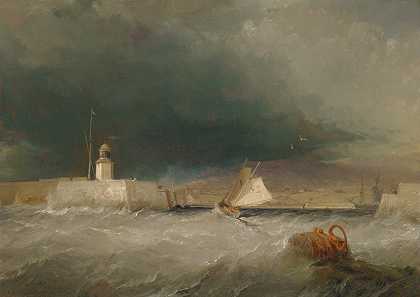 暴风雨中的港口`Port on a Stormy Day by George Chambers